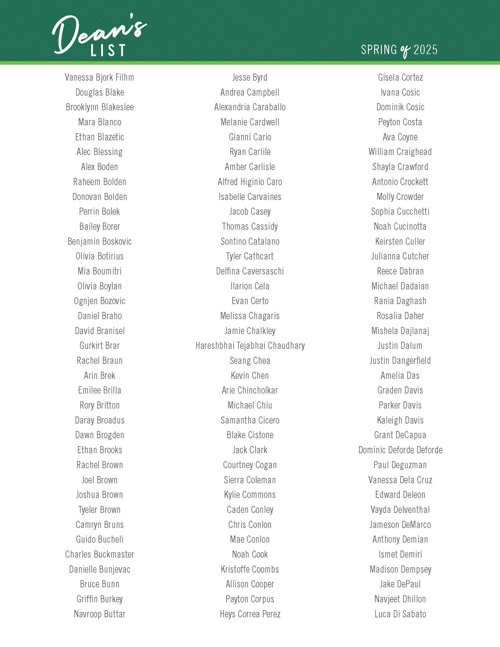 Dean's List Spring 2025 2