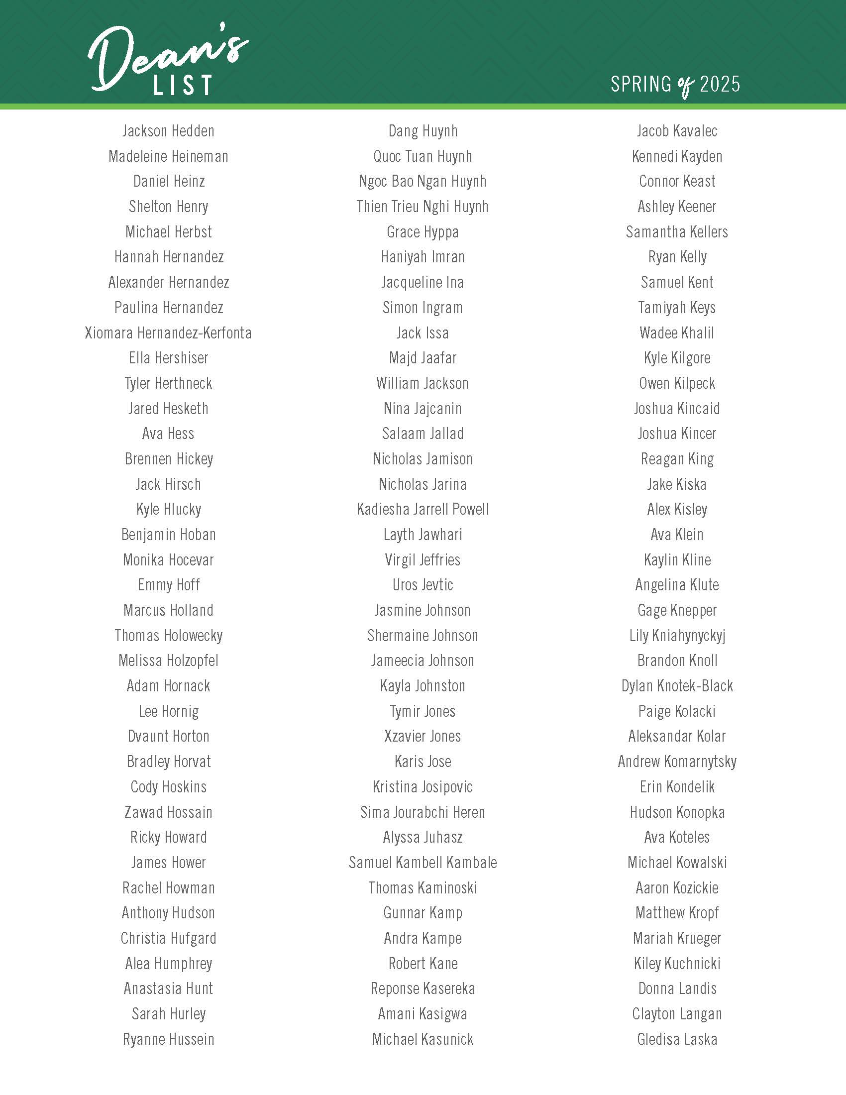 Dean's List Spring 2025 4
