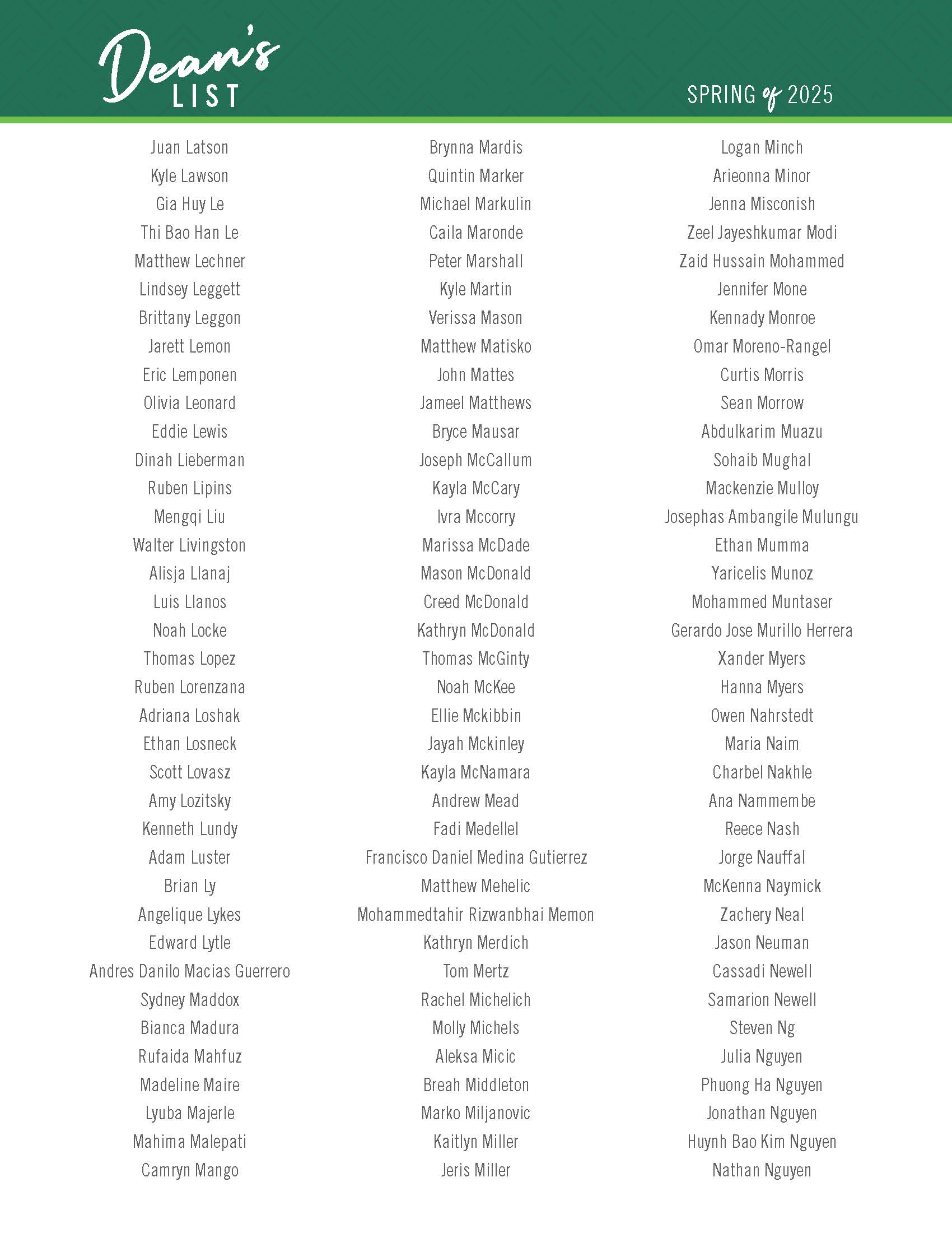 Dean's List Spring 2025 5