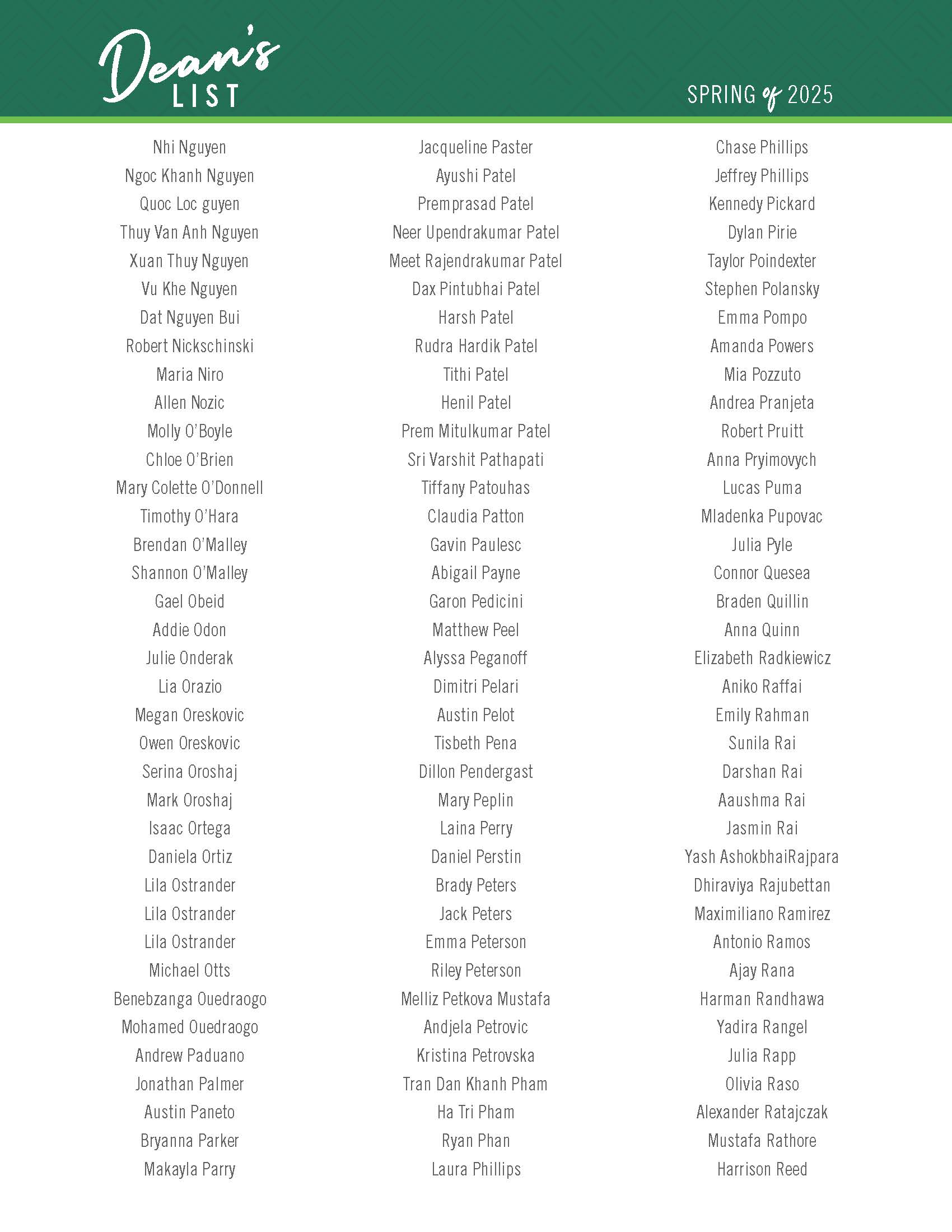 Dean's List Spring 2025 6