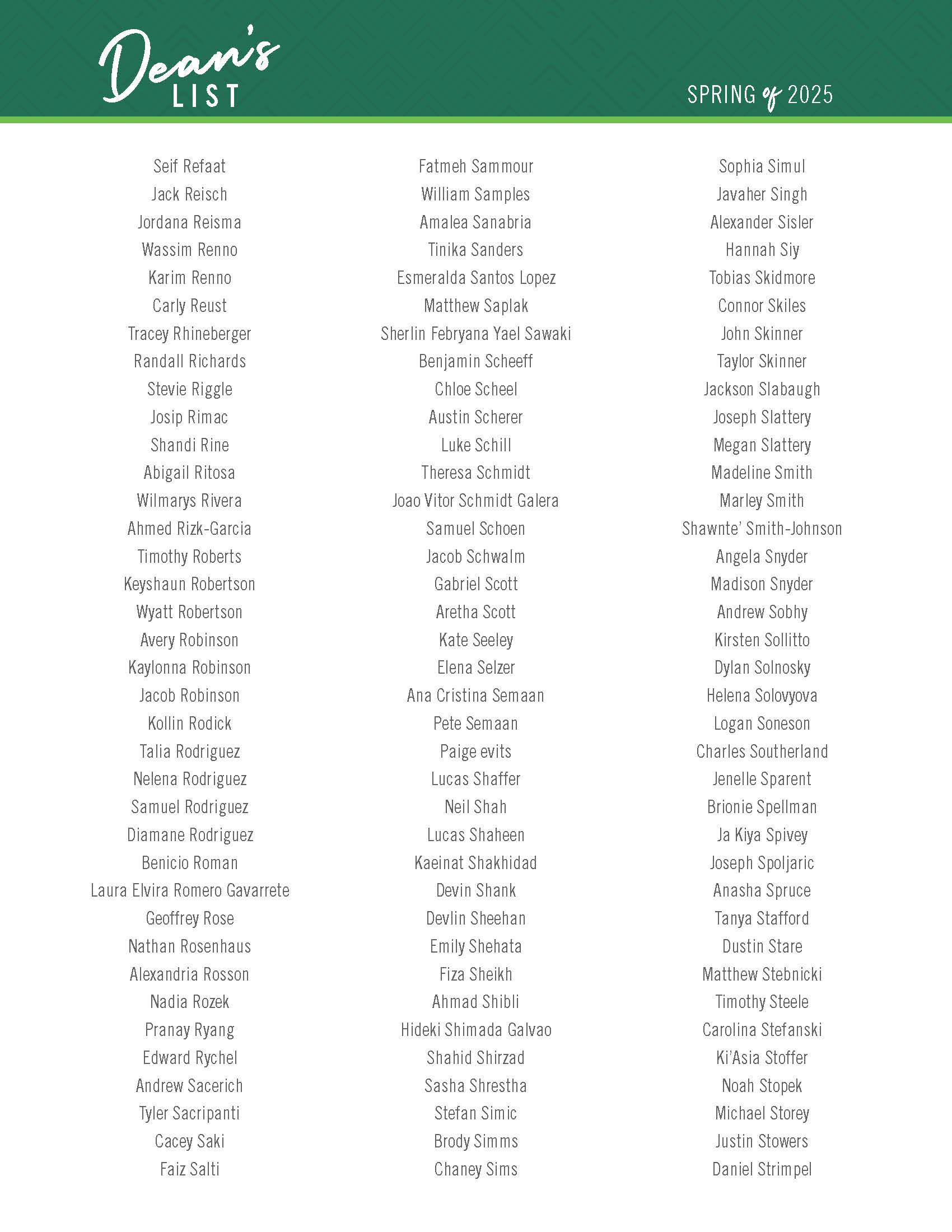 Dean's List Spring 2025 7