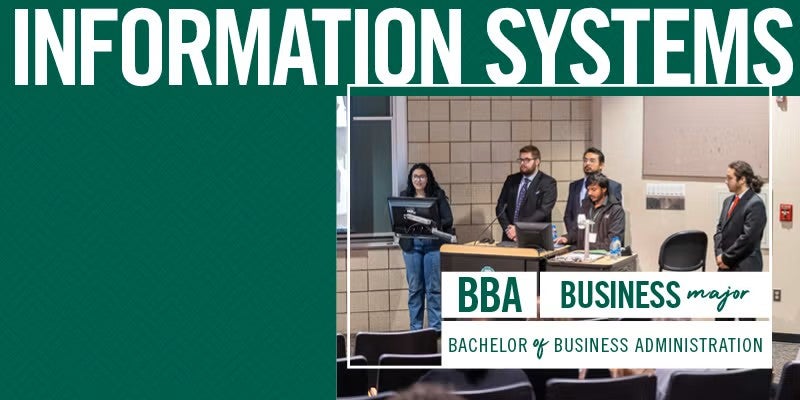 Information System Students at a podium presenting