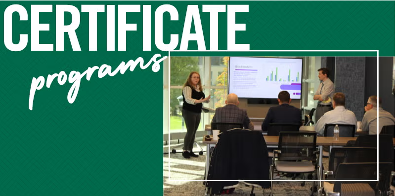 Certificate Programs page header - Professor teaching a business class 