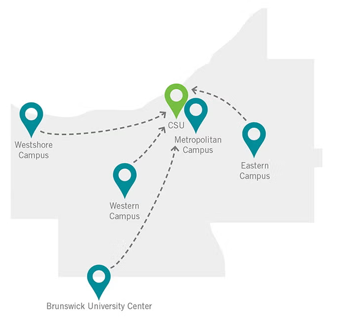 Map of Tri-C and CSU campuses