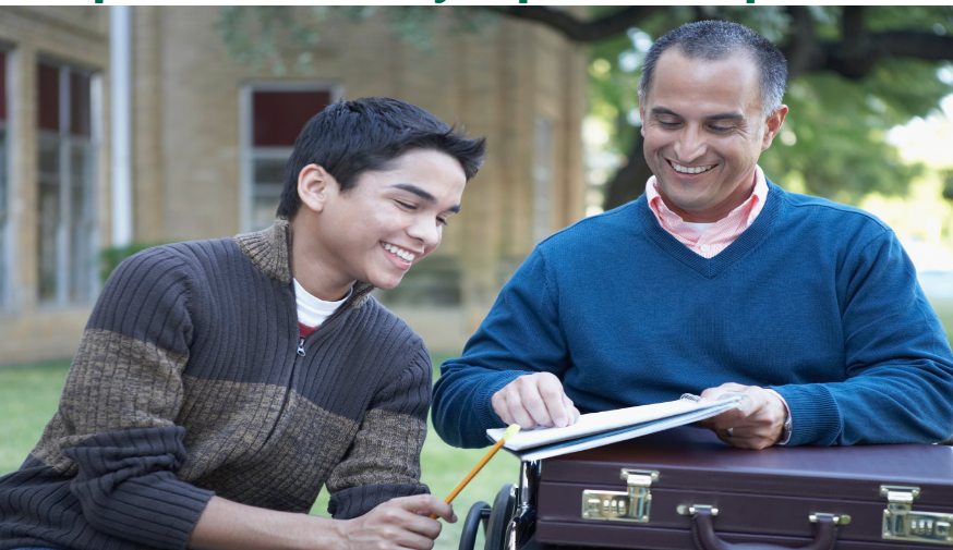 Finance professional and college student reviewing paperwork