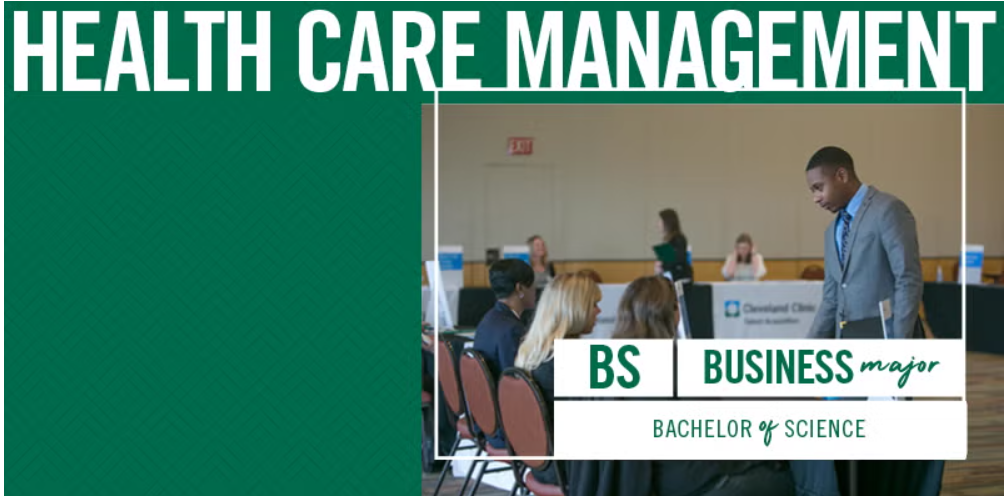 Graphic for Health Care Management page  students reviewing notes 