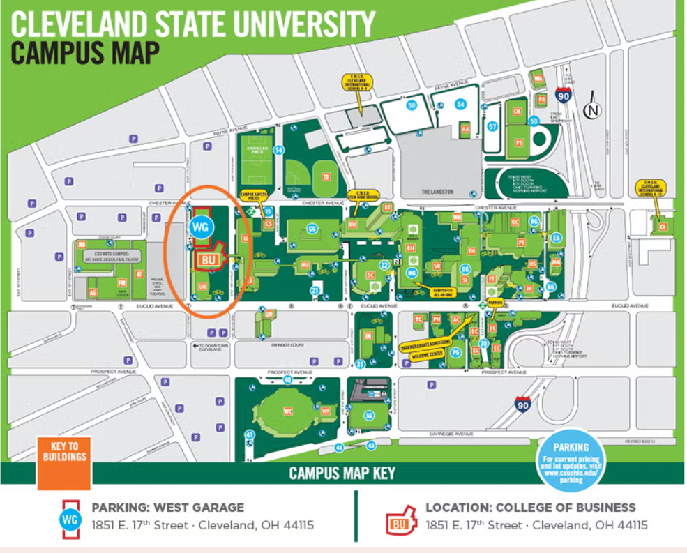 Campus Map for CSU College of Business Building highlighted
