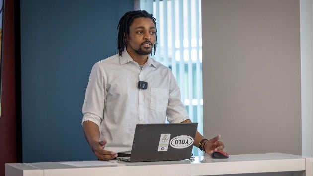 Cameron Tolbert Presenting in the Weston Ideation Lab