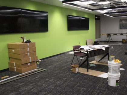 Viking Trading Lab with painted walls and mounted screens